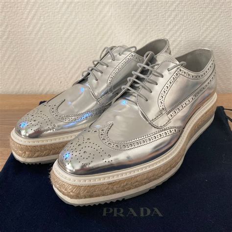 prada brogue espadrille creeper shoes|Prada Mens Metallic Leather Brogue Espadrille Creeper, Gray.